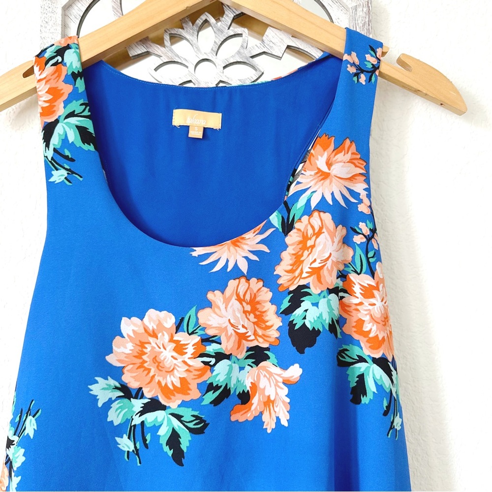 Takara • Cobalt Blue Lace Trim Sleeveless Flowy Coquette Cottagecore Floral Top - Picture 4 of 6